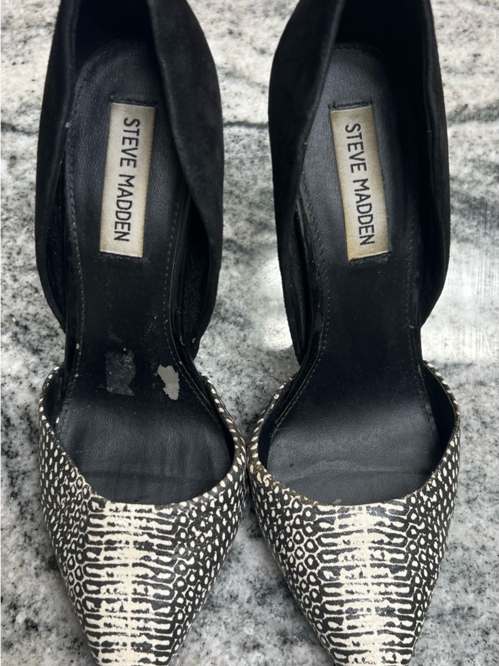 Steve Madden Black and White Textured Pointed-Toe Pumps